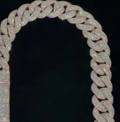 Big Pave Cuban Chain with 100cts Diamonds - 22.5mm Wide, VVS1 Quality Round-cut Moissanite Diamond, Pass Diamond Tester