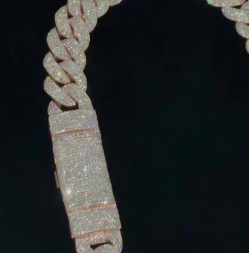 Big Pave Cuban Chain with 100cts Diamonds - 22.5mm Wide, VVS1 Quality Round-cut Moissanite Diamond, Pass Diamond Tester
