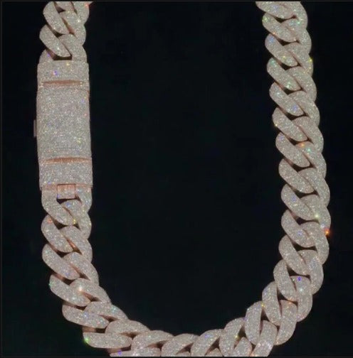 Big Pave Cuban Chain with 100cts Diamonds - 22.5mm Wide, VVS1 Quality Round-cut Moissanite Diamond, Pass Diamond Tester