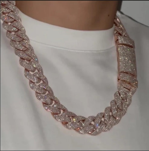 Big Pave Cuban Chain with 100cts Diamonds - 22.5mm Wide, VVS1 Quality Round-cut Moissanite Diamond, Pass Diamond Tester