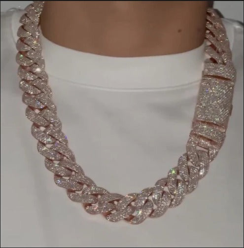Big Pave Cuban Chain with 100cts Diamonds - 22.5mm Wide, VVS1 Quality Round-cut Moissanite Diamond, Pass Diamond Tester