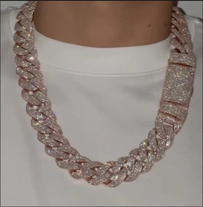 Big Pave Cuban Chain with 100cts Diamonds - 22.5mm Wide, VVS1 Quality Round-cut Moissanite Diamond, Pass Diamond Tester