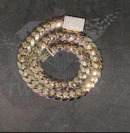 15mm Miami Cuban Link Chain, Iced Lock Box, Men/Women Chain, Cuban Necklace, Available in 925 Sterling Silver/10k Solid Gold