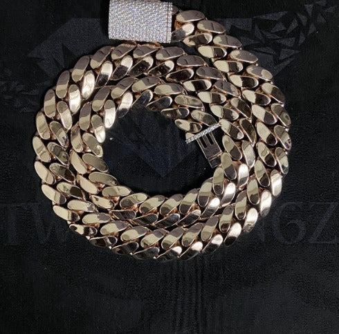 15mm Miami Cuban Link Chain, Iced Lock Box, Men/Women Chain, Cuban Necklace, Available in 925 Sterling Silver/10k Solid Gold