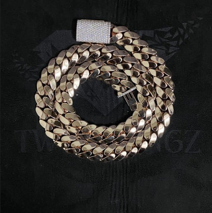 15mm Miami Cuban Link Chain, Iced Lock Box, Men/Women Chain, Cuban Necklace, Available in 925 Sterling Silver/10k Solid Gold