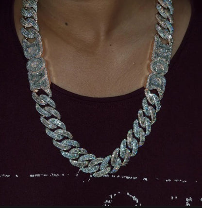 20mm VVS Moissanite Cuban Chain | Rhodium Plated 925 Silver | Round &amp; Emerald Cut Iced Out Chain | Pass Diamond Tester | Hip Hop Jewelry