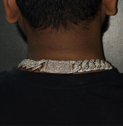 20mm VVS Moissanite Cuban Chain | Rhodium Plated 925 Silver | Round &amp; Emerald Cut Iced Out Chain | Pass Diamond Tester | Hip Hop Jewelry