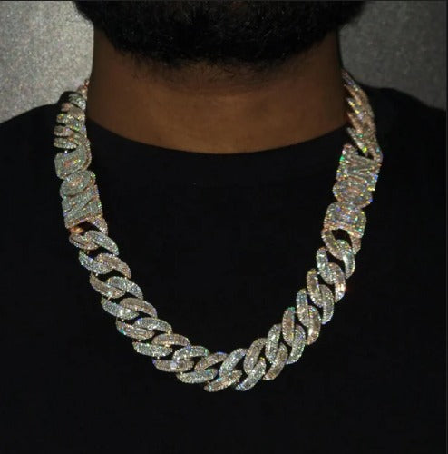 20mm VVS Moissanite Cuban Chain | Rhodium Plated 925 Silver | Round &amp; Emerald Cut Iced Out Chain | Pass Diamond Tester | Hip Hop Jewelry
