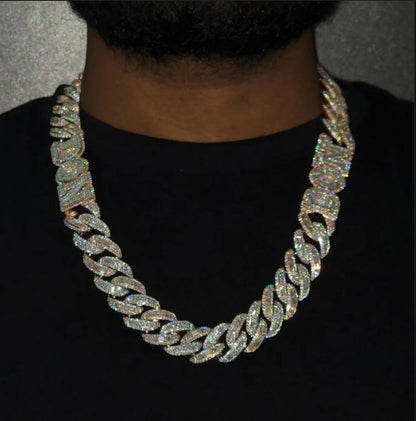 20mm VVS Moissanite Cuban Chain | Rhodium Plated 925 Silver | Round &amp; Emerald Cut Iced Out Chain | Pass Diamond Tester | Hip Hop Jewelry