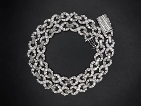Infinity Link Chain 10mm, VVS1 Quality Round-cut Moissanite Diamond, Pass Diamond Tester