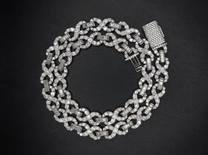 Infinity Link Chain 10mm, VVS1 Quality Round-cut Moissanite Diamond, Pass Diamond Tester