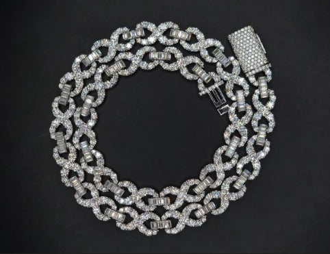 Infinity Link Chain 10mm, VVS1 Quality Round-cut Moissanite Diamond, Pass Diamond Tester