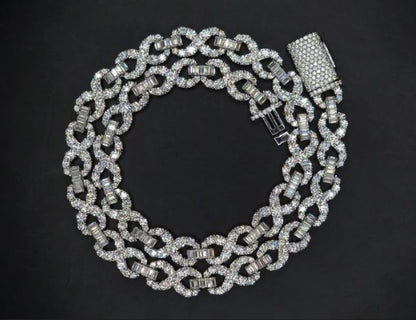 Infinity Link Chain 10mm, VVS1 Quality Round-cut Moissanite Diamond, Pass Diamond Tester