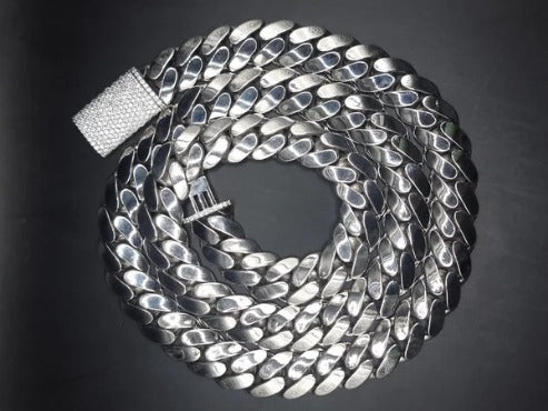 18mm Miami Cuban Link Chain, Iced Lock Box, Men/Women Chain, Cuban Necklace, Available in 925 Sterling Silver/10k Solid Gold