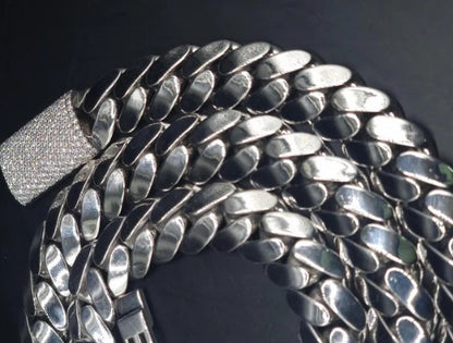 18mm Miami Cuban Link Chain, Iced Lock Box, Men/Women Chain, Cuban Necklace, Available in 925 Sterling Silver/10k Solid Gold