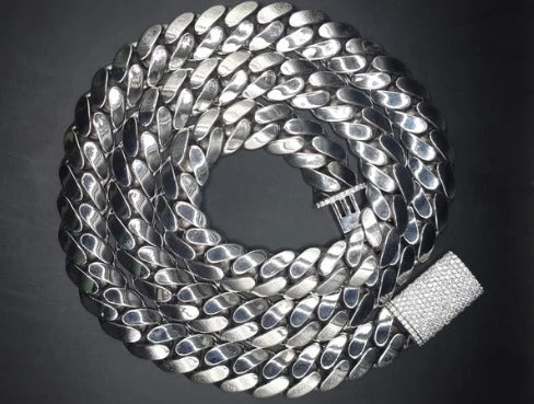 18mm Miami Cuban Link Chain, Iced Lock Box, Men/Women Chain, Cuban Necklace, Available in 925 Sterling Silver/10k Solid Gold