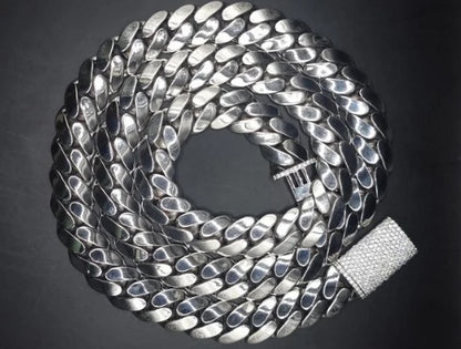 18mm Miami Cuban Link Chain, Iced Lock Box, Men/Women Chain, Cuban Necklace, Available in 925 Sterling Silver/10k Solid Gold