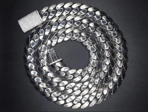 18mm Miami Cuban Link Chain, Iced Lock Box, Men/Women Chain, Cuban Necklace, Available in 925 Sterling Silver/10k Solid Gold