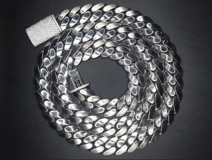 18mm Miami Cuban Link Chain, Iced Lock Box, Men/Women Chain, Cuban Necklace, Available in 925 Sterling Silver/10k Solid Gold