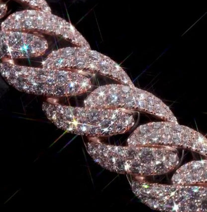 MOISSANITE CHAIN - 14mm Mosaic set Cuban Link Chain in 925 Sterling Silver, VVS Moissanite Stones, Pass Diamond Tester