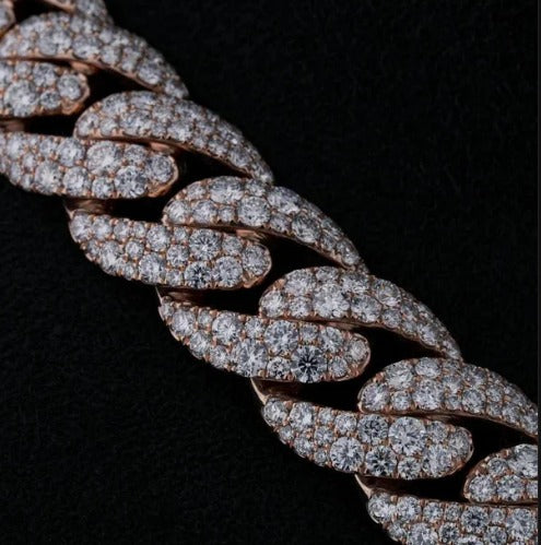 MOISSANITE CHAIN - 14mm Mosaic set Cuban Link Chain in 925 Sterling Silver, VVS Moissanite Stones, Pass Diamond Tester