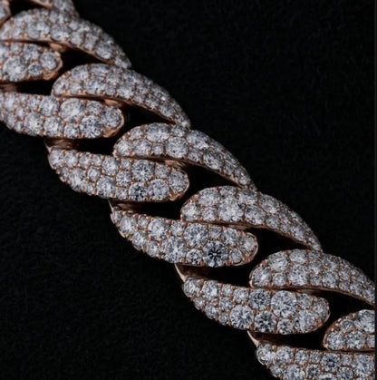 MOISSANITE CHAIN - 14mm Mosaic set Cuban Link Chain in 925 Sterling Silver, VVS Moissanite Stones, Pass Diamond Tester