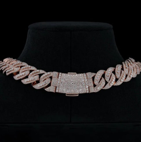 20mm Luxury Cuban Link Chain Necklace with Moissanite Diamonds – 925 Sterling Silver, Passes diamond test