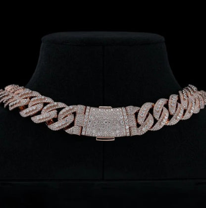 20mm Luxury Cuban Link Chain Necklace with Moissanite Diamonds – 925 Sterling Silver, Passes diamond test