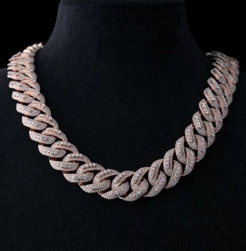 20mm Luxury Cuban Link Chain Necklace with Moissanite Diamonds – 925 Sterling Silver, Passes diamond test