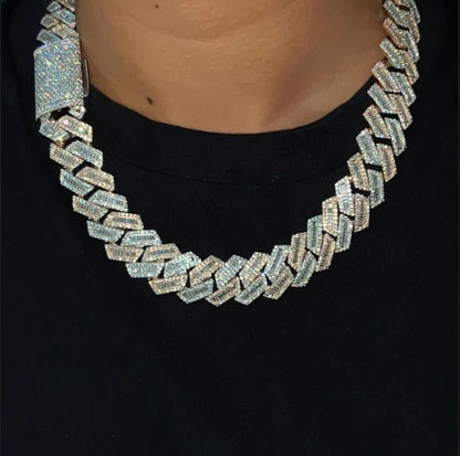 18mm Baguette Cuban Chain, VVS1 Quality Baguette and Round Moissanite, Pass Diamond Tester, Rhodium Plated Heavy Quality 925 Sterling Silver