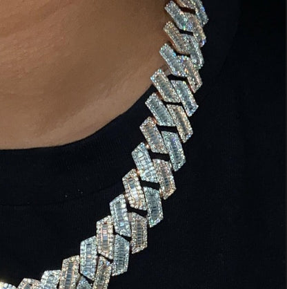 18mm Baguette Cuban Chain, VVS1 Quality Baguette and Round Moissanite, Pass Diamond Tester, Rhodium Plated Heavy Quality 925 Sterling Silver