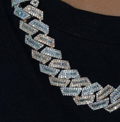 18mm Baguette Cuban Chain, VVS1 Quality Baguette and Round Moissanite, Pass Diamond Tester, Rhodium Plated Heavy Quality 925 Sterling Silver
