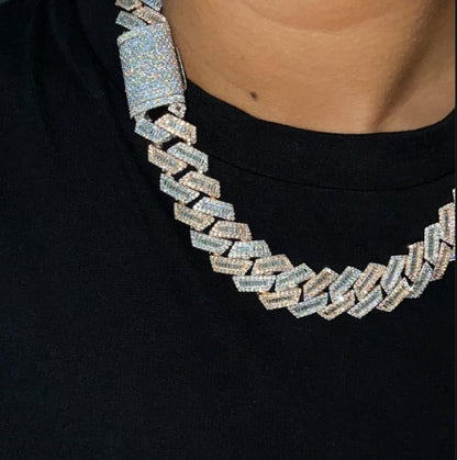 18mm Baguette Cuban Chain, VVS1 Quality Baguette and Round Moissanite, Pass Diamond Tester, Rhodium Plated Heavy Quality 925 Sterling Silver