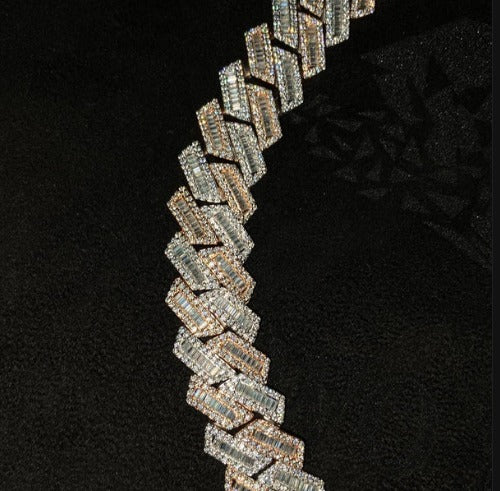 18mm Baguette Cuban Chain, VVS1 Quality Baguette and Round Moissanite, Pass Diamond Tester, Rhodium Plated Heavy Quality 925 Sterling Silver