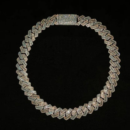 18mm Baguette Cuban Chain, VVS1 Quality Baguette and Round Moissanite, Pass Diamond Tester, Rhodium Plated Heavy Quality 925 Sterling Silver