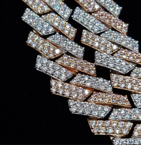 15mm Dual Tone Prong Cuban Link Chain, VVS Moissanite Stones, Pass Diamond Tester, Can be made in 925 Sterling Silver / Solid 10K Gold
