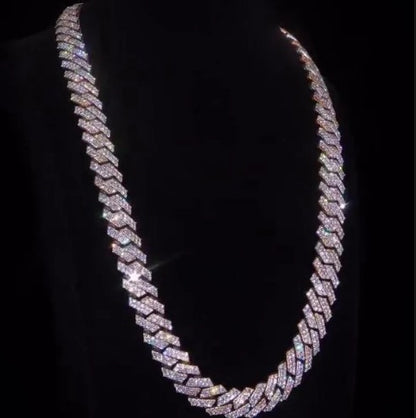 15mm Dual Tone Prong Cuban Link Chain, VVS Moissanite Stones, Pass Diamond Tester, Can be made in 925 Sterling Silver / Solid 10K Gold