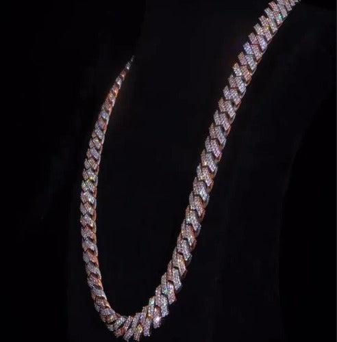 15mm Dual Tone Prong Cuban Link Chain, VVS Moissanite Stones, Pass Diamond Tester, Can be made in 925 Sterling Silver / Solid 10K Gold