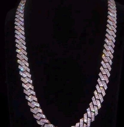 15mm Dual Tone Prong Cuban Link Chain, VVS Moissanite Stones, Pass Diamond Tester, Can be made in 925 Sterling Silver / Solid 10K Gold