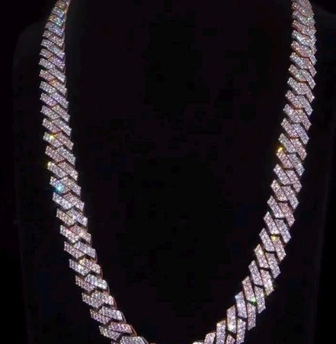 15mm Dual Tone Prong Cuban Link Chain, VVS Moissanite Stones, Pass Diamond Tester, Can be made in 925 Sterling Silver / Solid 10K Gold