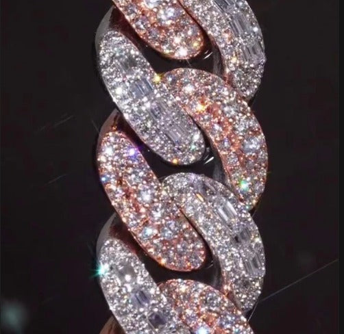 15mm Dual Tone Prong Cuban Link Chain, VVS Moissanite Stones, Pass Diamond Tester, Can be made in 925 Sterling Silver / Solid 10K Gold (Copy)