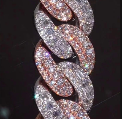 15mm Dual Tone Prong Cuban Link Chain, VVS Moissanite Stones, Pass Diamond Tester, Can be made in 925 Sterling Silver / Solid 10K Gold (Copy)