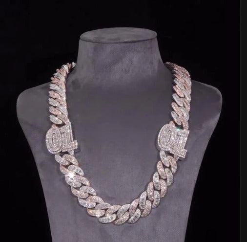 15mm Dual Tone Prong Cuban Link Chain, VVS Moissanite Stones, Pass Diamond Tester, Can be made in 925 Sterling Silver / Solid 10K Gold (Copy)
