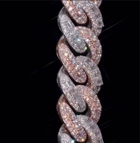 15mm Dual Tone Prong Cuban Link Chain, VVS Moissanite Stones, Pass Diamond Tester, Can be made in 925 Sterling Silver / Solid 10K Gold (Copy)