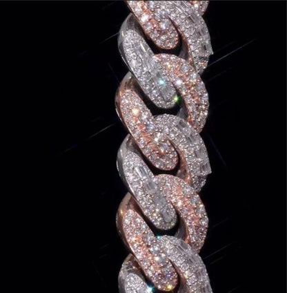 15mm Dual Tone Prong Cuban Link Chain, VVS Moissanite Stones, Pass Diamond Tester, Can be made in 925 Sterling Silver / Solid 10K Gold (Copy)