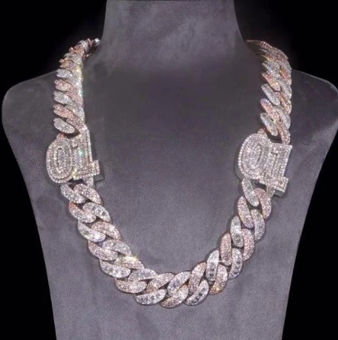 15mm Dual Tone Prong Cuban Link Chain, VVS Moissanite Stones, Pass Diamond Tester, Can be made in 925 Sterling Silver / Solid 10K Gold (Copy)