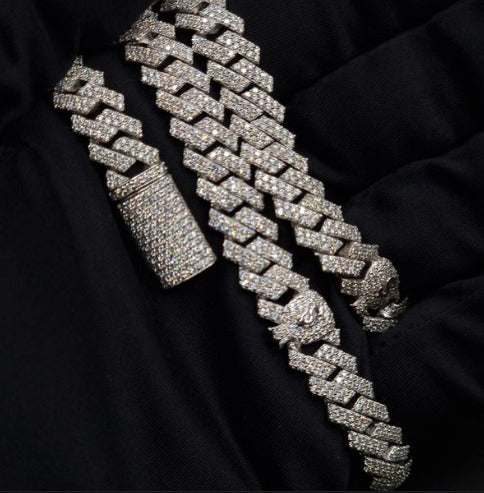 9mm Miami Cuban Link Prong Chain, Men/Women Chain, Iced Cuban Necklace with Money Bags, Available in 925 Sterling Silver/10k Solid Gold