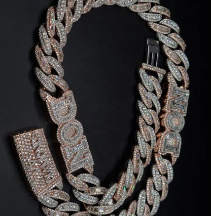 20mm Miami Cuban Link Prong Chain, VVS1 Quality Baguette and Round Moissanite, Pass Diamond Tester, Heavy Quality 925 Sterling Silver