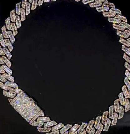 22mm Miami Cuban Link Prong Chain, VVS1 Quality Baguette and Round Moissanite, Pass Diamond Tester, Heavy Quality 925 Sterling Silver