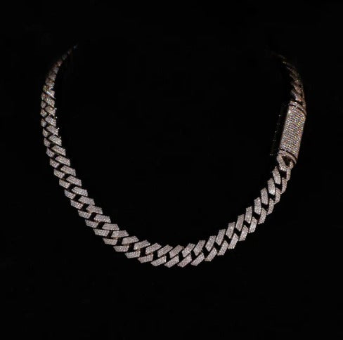 12mm Cuban Link Prong Chain, Men/Women Chain, Iced Out Cuban Necklace, Available in 925 Sterling Silver/10k Solid Gold